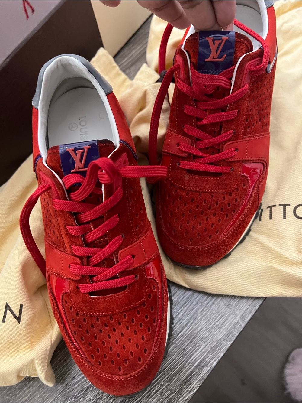 Louis Vuitton Red Suede & Patent Sneakers